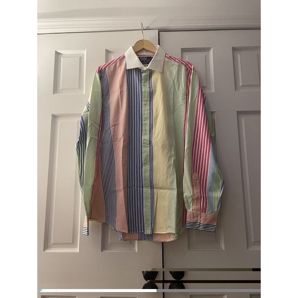 VTG Polo Ralph Lauren Fun Shirt Multicolor Striped Button Down Regent XL 17.5
